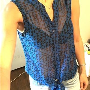 Adorable sheer blacks and blue top with tie bottom